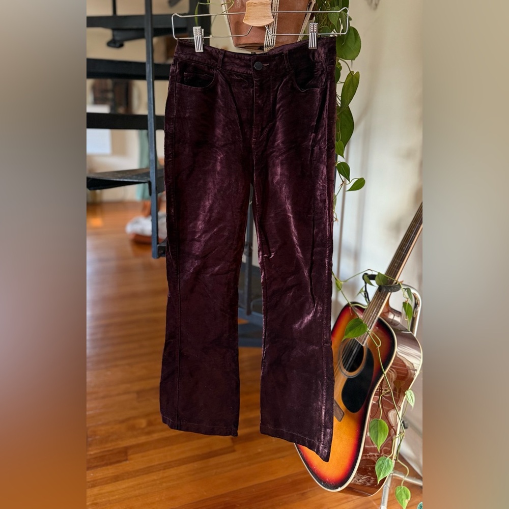 Maroon Velvet PAIGE Colette Crop Flare pants SIZE 27
